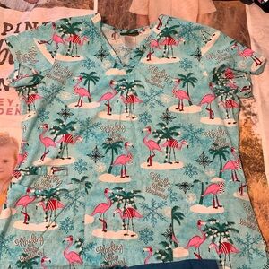 Christmas flamingo scrub set
